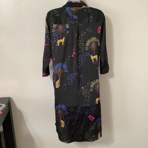 Vilagallo Artsy Wearable Art Black Graphic Leopard Midi Shirt Dress Size 4 - Picture 6 of 12